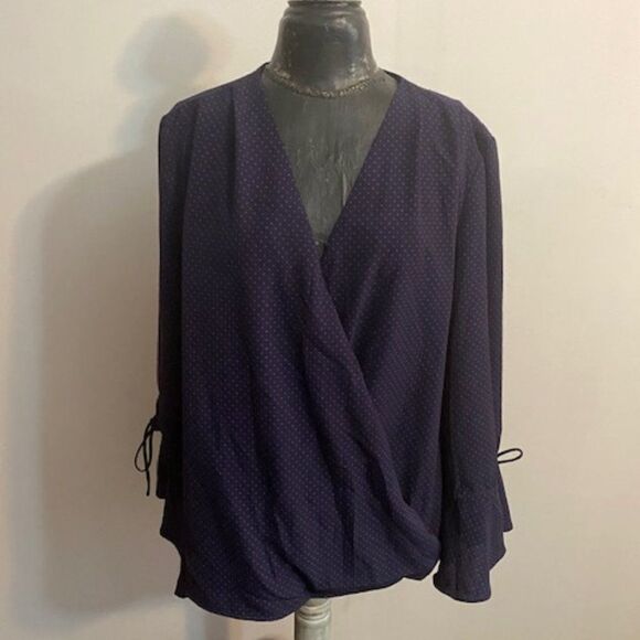 She + Sky Blue/Pink Polka dot Hi-Low Hem wrap front tunic, size 1XL - Picture 1 of 4